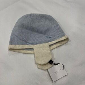 Burberry Children Two-Tone Knit Cashmere Tuque Blue and Cream